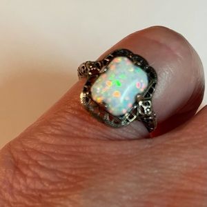 Real Opal & Sterling Silver Ring Size 7.5